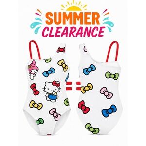 Hello Kitty & Friends Girls One Piece Swimsuit White Size 10/12 Sanrio